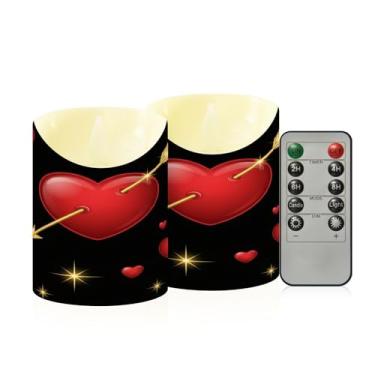 Imagem de Wassud Pacote com 2 velas douradas com corações de flecha sem chama com controle remoto, velas realistas cintilantes com temporizador, velas decorativas para Natal, casamento, festa, decoração de casa