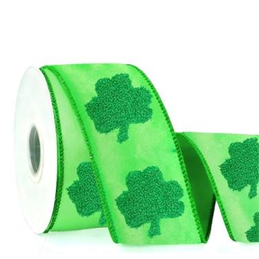 Imagem de Whaline Fita de borda com fio de dia de São Patrício 7 cm trevo verde 3D veludo em relevo fita de tecido decorativo para arco de grinalda faça você mesmo artesanato embrulho de presente suprimentos