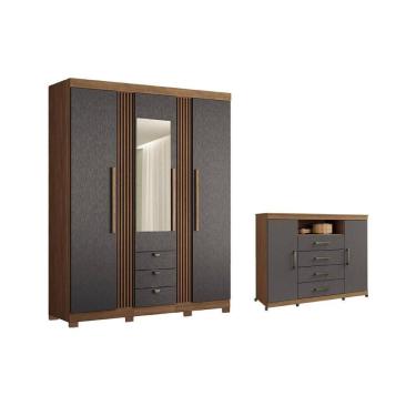 Imagem de Guarda Roupa +1Cômoda QC234 Jatobá/Grafite - Santos Andirá