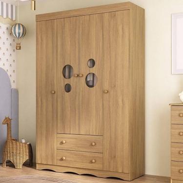 Imagem de Guarda-roupa Infantil 122cm com Vidro 4 Portas e 2 Gavetas Sonho Multimóveis MP4473