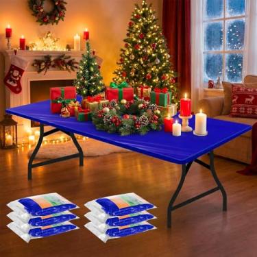 Imagem de Boao Toalha de mesa de plástico descartável, 6 peças, capas de mesa de piquenique com elástico de plástico, retangular, impermeável, para uso interno, externo, piquenique, acampamento (182 x 76 cm