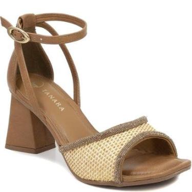 Imagem de Sandália Feminina Salto Grosso Brilho Fivela Tanara T9353-Feminino