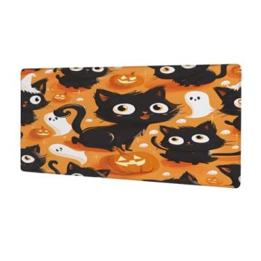Imagem de Tapete de rato grande para o Dia das Bruxas, fofo, gato, fantasma, impermeável, tapete protetor de mesa estendido para computador, base de borracha antiderrapante para escritório, computador, teclado
