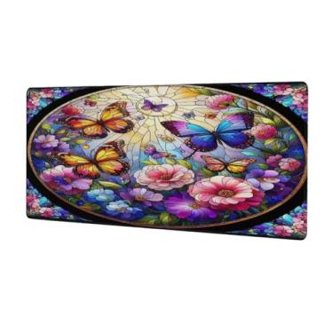 Imagem de Tapete de mouse com borboleta, flores coloridas, à prova d'água, protetor de mesa estendido para computador, base de borracha antiderrapante para escritório, computador, teclado, laptop e mesa