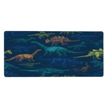Imagem de Tapete de rato azul dinossauro grande fofo à prova d'água para computador protetor de mesa com base de borracha antiderrapante para escritório, computador, teclado, laptop e mesa de casa, 89,9 x 39,9