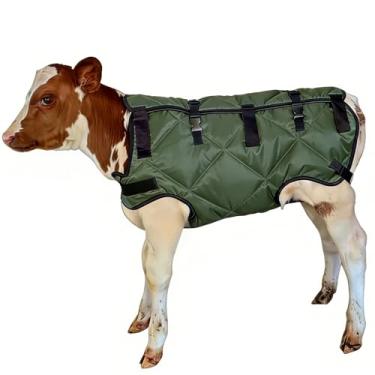 Imagem de Cobertor de bezerro verde para o inverno, cobertor de inverno para bezerros, cabras, cães, potro, burro à prova de vento com proteção total da barriga, tamanho grande