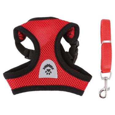 Imagem de Peitoral para cães de malha ajustável com trela, design acolchoado macio para caminhar confortável, vermelho, G