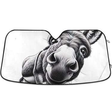 Imagem de Protetor solar cinza com estampa de burro fofo personalizado para para-brisa de carro capa de para-brisa automotiva dobrável universal protetor solar floral L, 144,8 cm x 80 cm