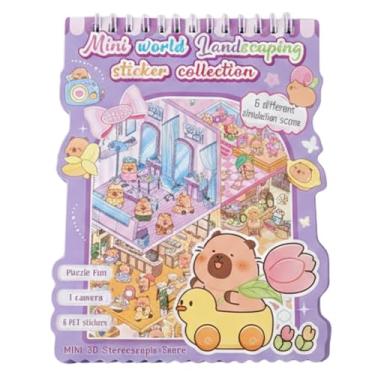 Imagem de Livro de Adesivos 3D Mini World Scenic Book, 6 Cenários Interativos DIY com Stickers para Decoração, Atividade Criativa para Adultos e Crianças (Roxo)