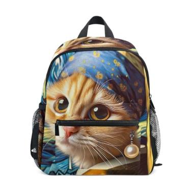 Imagem de GAIGEO Funny Cat with Pearl Earring Toddler School Backpack with Whistle, Adjustable Chest Strap, Baby Girl Backpack Lightweight & Compact for Ages 3-8