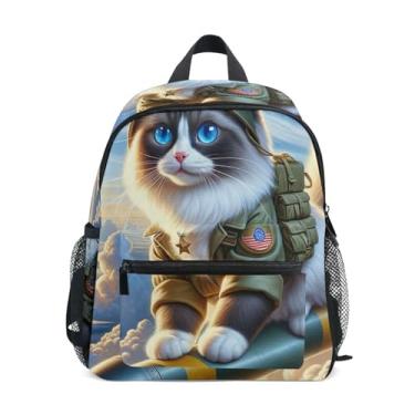 Imagem de GAIGEO Ragdoll Cat Solider Funny Toddler Mini Backpack, 10x4x12 In, Backpack for Kindergarten Girls Includes Water Bottle Pockets, Whistle Clip for Safety