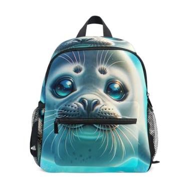 Imagem de GAIGEO Cute Seal Animal Prints Mini Toddler Backpack with Whistle, 2 Bottle Pockets, Lightweight, Kindergarten Backpack 10x4x12 In, for Ages 3-8