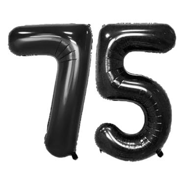 Imagem de GFIURNJVVBJH Balão gigante jumbo número 75 número 101 cm para decoração de festa de aniversário de 75 anos, celebração de formatura, aniversário de casamento, preto, 75