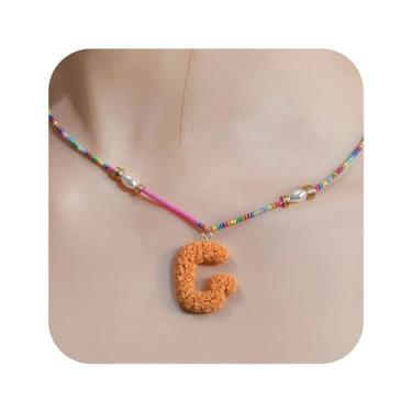 Imagem de ZShireeyBlackey Colar de contas coloridas com inicial para mulheres, colar de letras de bolhas personalizado com miçangas para meninas, gargantilhas boêmias, joias e presentes, Resina, Sem Pedra