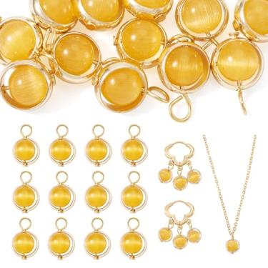 Imagem de FASHEWELRY 12 peças pingentes de vidro olho de gato 6 mm ouro latão redondo pingentes pendentes para joias, pulseira, colar, brinco, artesanato, artesanato, faça você mesmo, amarelo