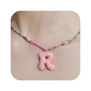 Imagem de ZShireeyBlackey Colar de contas coloridas com inicial para mulheres, colar de letras de bolhas personalizado com miçangas para meninas, gargantilhas boêmias, joias e presentes, Resina, Sem Pedra