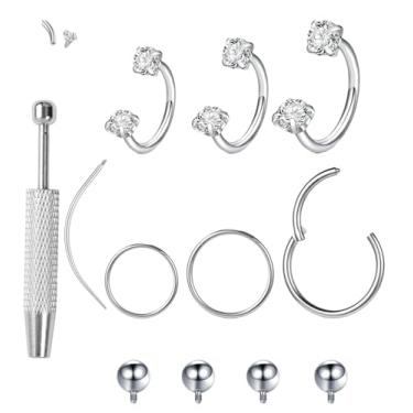 Imagem de Purbeaut 6 peças de anéis de nariz de sapato de cavalo 18G para mulheres, anéis de nariz de septo de aço cirúrgico 316L, zircônia cúbica, saca-rolhas hipoalergênicas, para mulheres e homens, 6/7/8 mm