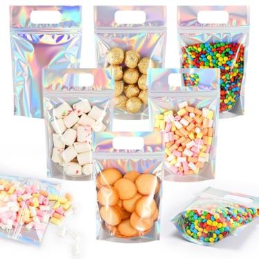 Imagem de Sinload 120 peças de saco de presente de plástico a granel 5,5 x 8,7 polegadas saco de brindes de festa resselável com janela transparente bolsa de lembrancinha colorida com alça para casa