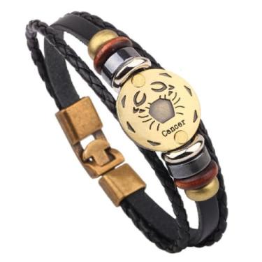 Imagem de Pulseira masculina e feminina de couro do zodíaco vintage punk com fecho multitrançado, presente fácil de colocar para ele e ela, One Size, Cristal, Ametista criada