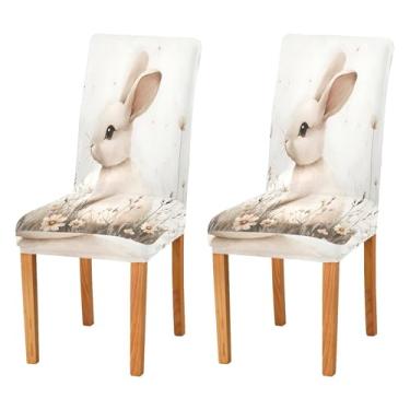 Imagem de SEHANY Lindas capas de cadeira de coelho de conto de fadas para sala de jantar, conjunto de 4, capa protetora elástica removível e lavável para cadeira de jantar para cozinha, hotel, festa, decoração