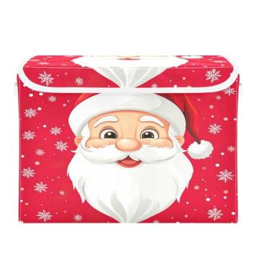 Imagem de SEHANY Linda caixa de armazenamento de Papai Noel de Natal com tampas e alças, organizador de cestas de armazenamento de tecido dobrável, caixas de armazenamento de cubos grandes para roupas, cobertor