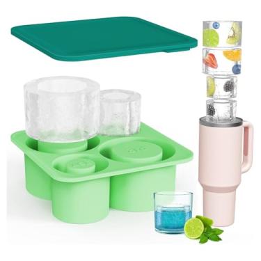 Imagem de Bandeja de Cubos Gelo Silicone para Copo Fácil Encher e Soltar com Tampa Grau Alimentar Lavadora Pratos Micro-ondas Bebidas Geladas Suco Whiskey Cockt