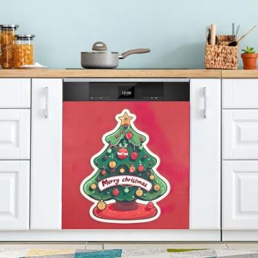 Imagem de xigua Capa magnética para lava-louças, árvore de Natal, adesivos magnéticos decorativos antiarranhões para painel de geladeira e lava-louças, decoração personalizada de cozinha doméstica 58 x 66 cm