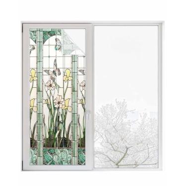 Imagem de Película de privacidade vintage floral verde para janela decorativa para vitrais primavera verão natureza estática janelas adesivos adesivos para porta de vidro, 59,9 cm x 149,9 cm blackout para