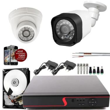 Imagem de Kit 2 Cameras de Segurança Infra Hd Interna e Externa completo c/hd 50