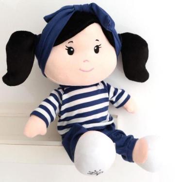 Imagem de Boneca Anaju Negra 32CM com Frases, Cabelo Preto e Roupinha Listrada