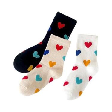 Imagem de Meias Em Forma De Coração Para Meninas, 3 Pares, Design Versátil E Doc