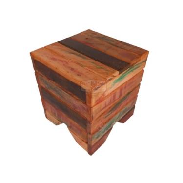 Imagem de Banquinho Cachepô Colorido Madeira Demolição Resistente Sala de Estar e Jardim,Para Moradores de Casa