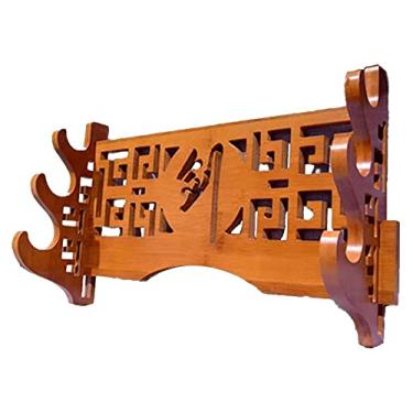 Imagem de pcagfaajmh Suporte de espada Katana Suporte de exibição de espada Samurai Suporte de parede de madeira maciça ()