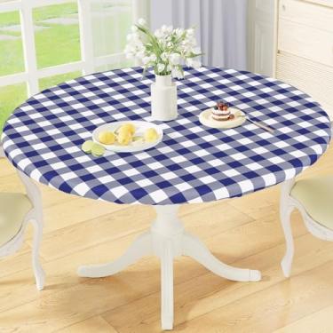 Imagem de misaya Toalha de mesa redonda ajustada com borda elástica, capa de toalha de mesa de flanela de vinil à prova d'água xadrez búfalo serve para mesas redondas de 79 a 89 cm para jantar, ao ar livre