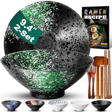Imagem de YTLEMON Conjunto de 2 tigelas de cerâmica para ramen de 1,6 g - Tigelas de sopa grandes de porcelana japonesa para salada de cereais, frutas, macarrão, 2 × 1700 ml com receitas, pauzinhos, garfos e
