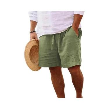 Imagem de Bermudas De Linho Masculinas Para O Verão Com Bolso, Calças De Fitness