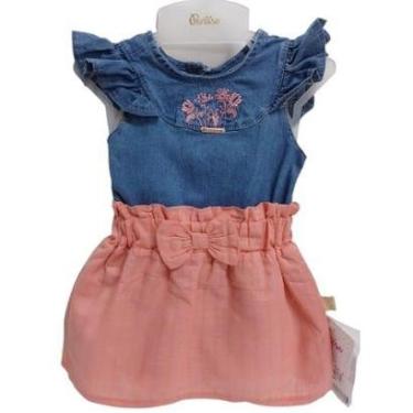 Imagem de Conjunto Bebê Menina Body Jeans + Saia Verão Paraiso 15433-Feminino