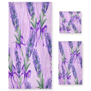 Imagem de xigua Conjunto de toalhas de banheiro de flores de lavanda absorvente macio 3 peças toalha de banho toalha de mão toalhas decorativas para banheiro, academia, hotel, praia, piscina