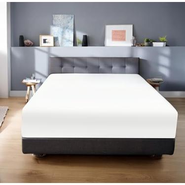 Imagem de Superior Lençol com elástico de algodão egípcio 650 fios, bolso extra profundo, 45,7 cm, tecido acetinado, inclui apenas 1 lençol com elástico, tamanho king, branco