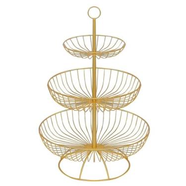 Imagem de CFGH6FDF Suporte de frutas cesta de frutas de 3 camadas - Suporte de cesta de arame de três camadas para legumes, pão para armazenar e organizar, ovos e mais suporte de tigela de frutas