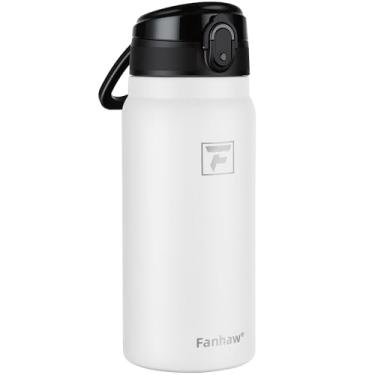 Imagem de Fanhaw Garrafa de água isolada de aço inoxidável de 590 ml com tampa – boca larga, à prova de vazamento, livre de BPA – ideal para crianças, adultos, esportes, academia e uso ao ar livre (branca)