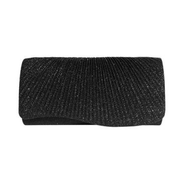 Imagem de Bolsa De Noite Mini Longa Prateada Plissada Dobrável Com Glitter Brilh