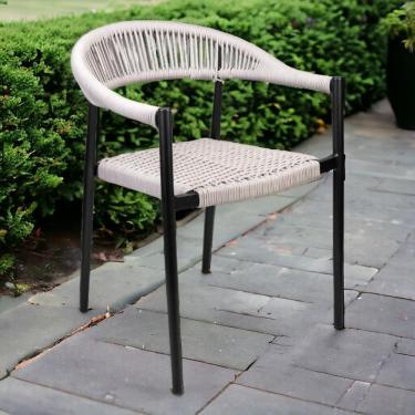 Imagem de Cadeira Área Externa de Alumínio Carmy com Corda Naútica Preto/Amêndoa G56 - Gran Belo