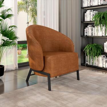 Imagem de Poltrona Decorativa Sala de Estar kenya Pés em Ferro Pu Preto/Caramelo G33 - Gran Belo