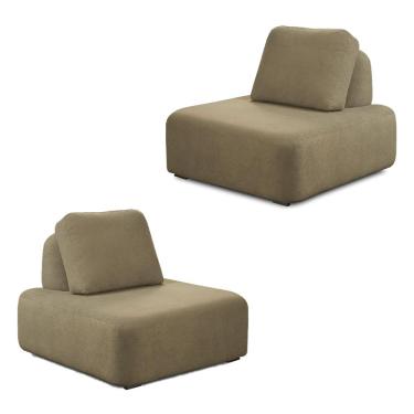 Imagem de KIt 2 Poltronas Decorativas Santiago Sala de Estar Pés em Madeira Bouclê Castor G89 - Gran Belo