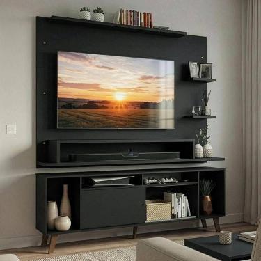 Imagem de Rack Com Painel Para Tv Até 60 Polegadas 180 Cm Com Pés Preto/rustic Cancun Madesa Preto/rustic
