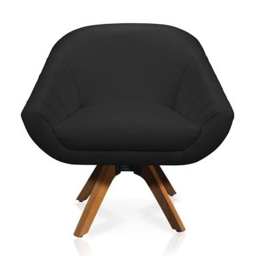 Imagem de Kit 02 Poltronas Giratória Giovana Corino Preto Base Madeira