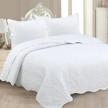 Imagem de Kit Cobre-Leito Colcha Casal 3pçs 2,20m x 2,40m Dupla Face Cor:Branco 