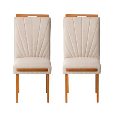 Imagem de Kit 2 Cadeiras Estofadas de Jantar Lótus - MDF em Linho Pés em Madeira Eucalipto - Vintage Decor