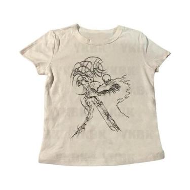 Imagem de Camiseta Feminina Gótica Retrô Anos 90 Emo Com Estampa Anime Y2K Vinta